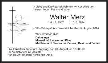 Traueranzeige von Walter Merz von Frankenpost