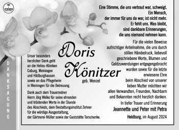 Traueranzeige von Doris Könitzer von Südthüringer Presse