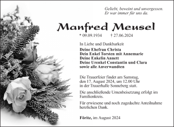 Traueranzeige von Manfred Meusel von Südthüringer Presse