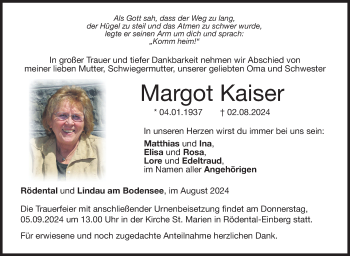 Traueranzeige von Margot Kaiser von Neue Presse Coburg
