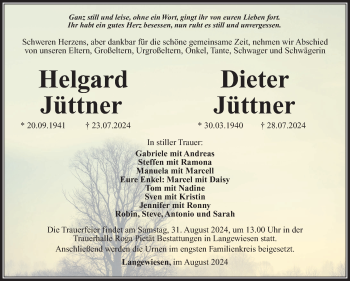 Traueranzeige von HelgardDieter JüttnerJüttner von Südthüringer Presse