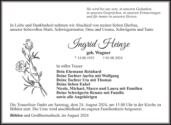 Traueranzeige von Ingrid Heinz von Südthüringer Presse