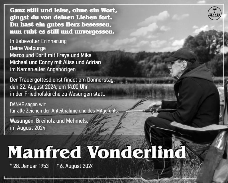  Traueranzeige für Manfred Vonderlind vom 16.08.2024 aus Südthüringer Presse
