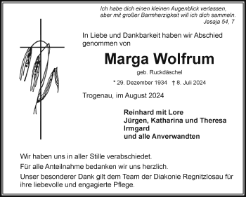 Traueranzeige von Marga Wolfrum von Frankenpost