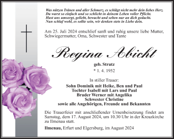 Traueranzeige von Regina Abicht von Südthüringer Presse