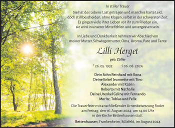 Traueranzeige von Lilli Herget von Südthüringer Presse