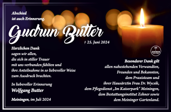 Traueranzeige von Gudrun Butter von Südthüringer Presse
