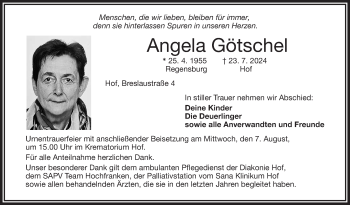 Traueranzeige von Angela Götschel von Frankenpost