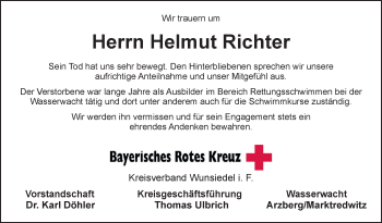 Traueranzeige von Helmut Richter von Frankenpost