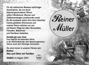 Traueranzeige von Reiner Müller von Südthüringer Presse