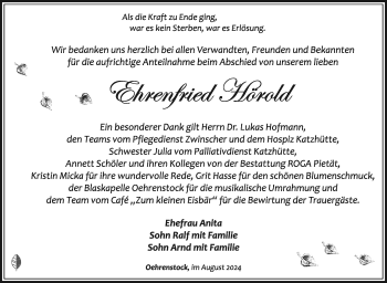 Traueranzeige von Ehrenfried Hörold von Südthüringer Presse