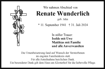 Traueranzeige von Renate Wunderlich von Frankenpost