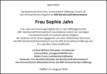 Traueranzeige von Sophie Jahn von Neue Presse Coburg