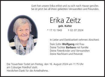 Traueranzeige von Erika Zeitz von Neue Presse Coburg