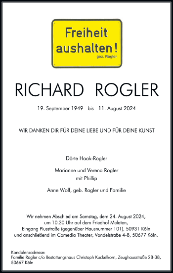 Traueranzeige von Richard Rogler von Frankenpost