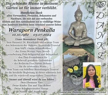 Traueranzeige von Waraporn Penkalla von Südthüringer Presse