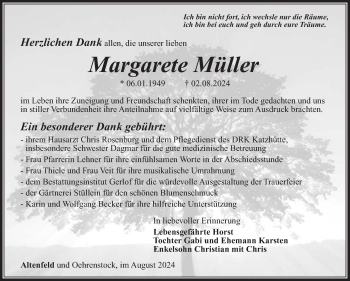 Traueranzeige von Margarete Müller von Südthüringer Presse