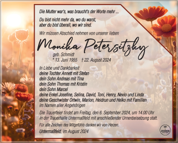 Traueranzeige von Monika Petersitzky von Südthüringer Presse