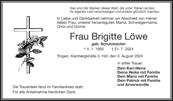 Traueranzeige von Brigitte Löwe von Frankenpost