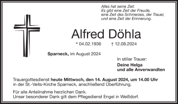 Traueranzeige von Alfred Döhla von Frankenpost