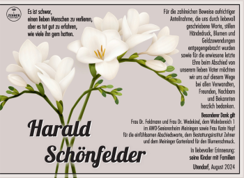 Traueranzeige von Harald Schönfelder von Südthüringer Presse