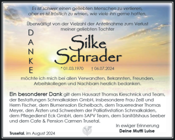 Traueranzeige von Silke Schrader von Südthüringer Presse