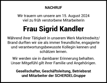 Traueranzeige von Sigrid Kandler von Frankenpost