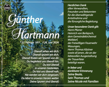 Traueranzeige von Günther Hartmann von Südthüringer Presse