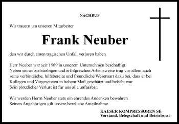 Traueranzeige von Frank Weber von Neue Presse Coburg