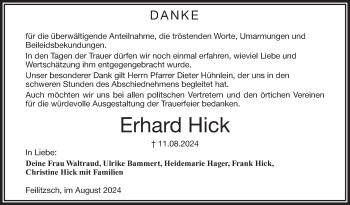Traueranzeige von Erhard Hick von Frankenpost