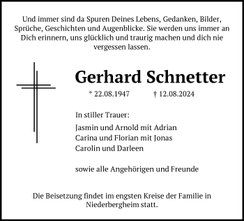 Traueranzeige von Gerhard Schnetter von Neue Presse Coburg