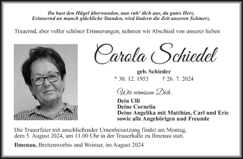 Traueranzeige von Carola Schiedel von Südthüringer Presse