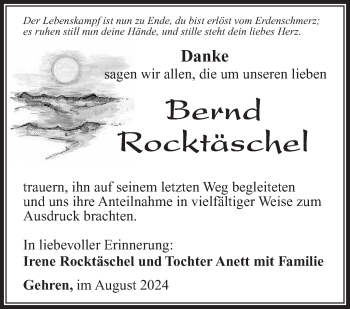 Traueranzeige von Bernd Rocktäschel von Südthüringer Presse