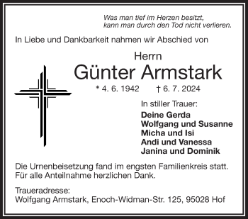 Traueranzeige von Günter Armstark von Frankenpost