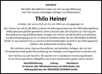 Traueranzeige von Thilo Heiner von Neue Presse Coburg