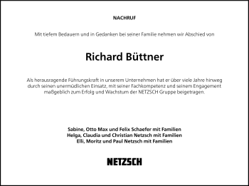 Traueranzeige von Richard Büttner von Frankenpost