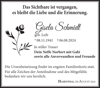 Traueranzeige von Gisela Schmidt von Südthüringer Presse