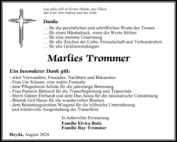 Traueranzeige von Marlies Trommer von Südthüringer Presse
