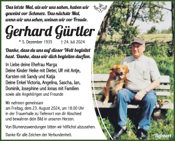 Traueranzeige von Gerhard Gürtler von Südthüringer Presse