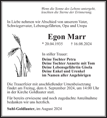 Traueranzeige von Egon Marr von Südthüringer Presse