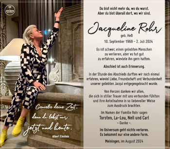 Traueranzeige von Jacqueline Rohr von Südthüringer Presse