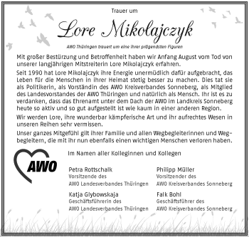 Traueranzeige von Lore Mikolajczyk von Südthüringer Presse
