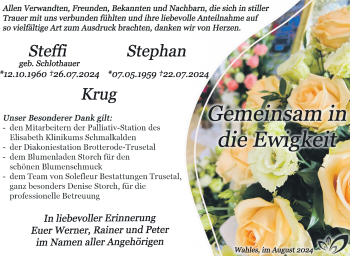 Traueranzeige von StephanSteffi KrugKrug von Südthüringer Presse
