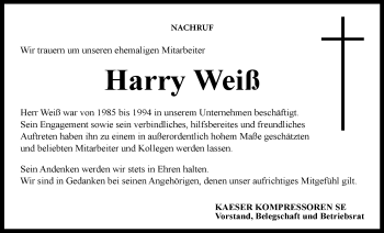 Traueranzeige von Harry Weiß von Neue Presse Coburg