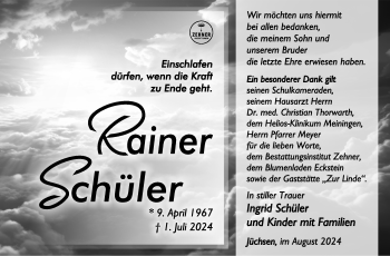 Traueranzeige von Rainer Schüler von Südthüringer Presse