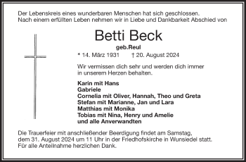 Traueranzeige von Betti Beck von Frankenpost
