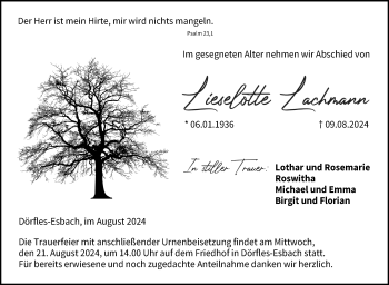 Traueranzeige von Lieselotte Lachmann von Neue Presse Coburg
