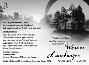 Traueranzeige von Werner Lüneburger von Südthüringer Presse