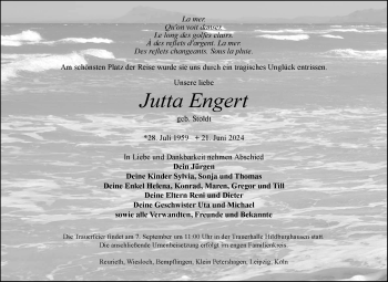 Traueranzeige von Jutta Engert von Südthüringer Presse