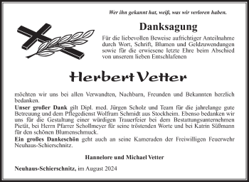 Traueranzeige von Herbert Vetter von Südthüringer Presse